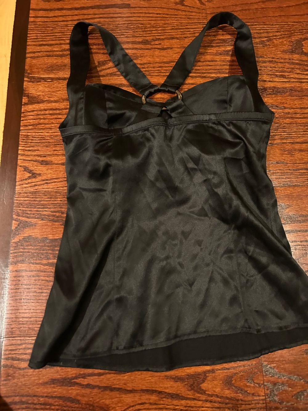 bebe Black Satin Halter Top with Ring Detail - Picture 4 of 5